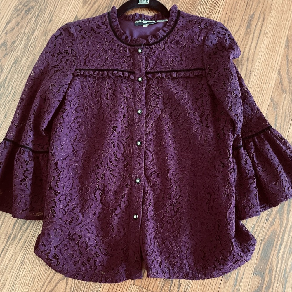 Elegant Lace Button-Up Top in Deep Purple